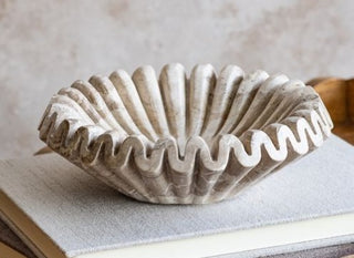 9" Beige Marble Ruffle Bowl