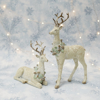 Pre Order Set of 2 Small Resin Antique Deer Figurines