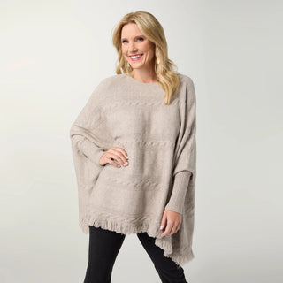 Pre Order (Sept) One-Size Heavenly-Luxe Cable Knit Boatneck Poncho, 3 Size Options