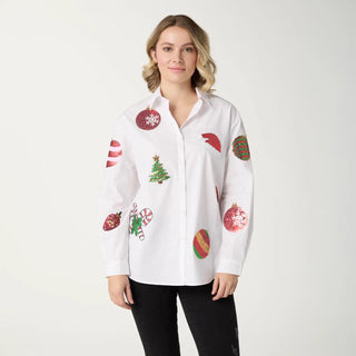 Pre Order (Nov) Holiday Sequins Patch Blouse, 3 Size Options