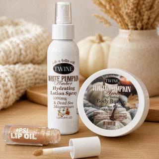 Twine FALL BUNDLE - WHITE PUMPKIN AMBER BODY BUTTER AND HYDRATING LOTION SPRAY WITH PUMPKIN SPICED LATTEL LIP OIL- Array
