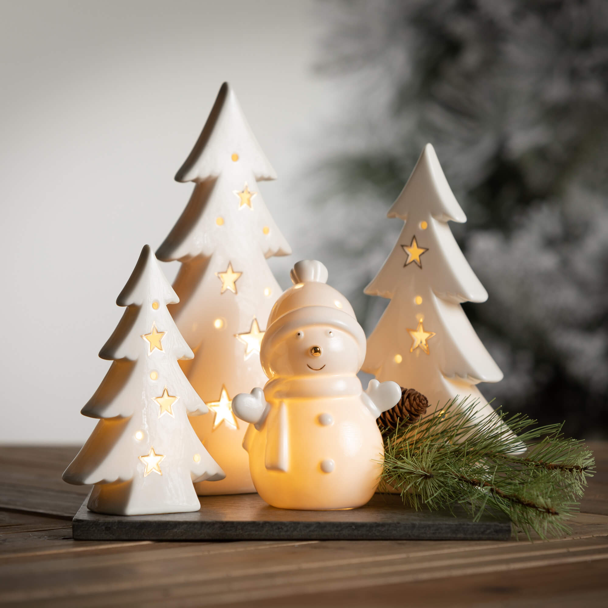 LED Porcelain Snowman Figure, Size Options