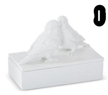 Glossy White Resin Love Birds Lidded Box, Style Options