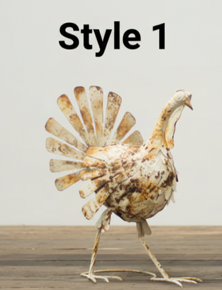 Antiqued Distressed White Metal Turkey, 2 Style Options