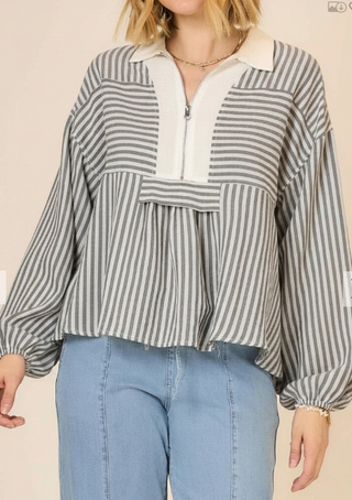 Multidirectional Stripe Peplum Blouse