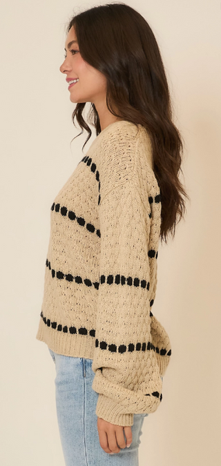 Spot Stripe Balloon Sleeve Knit Sweater
