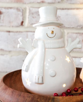 8"H Led White Happy Snowman