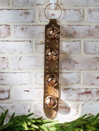 20" Brass Antique Bells on Leather Strap