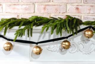 60" Elegant Green Velvet Garland with Gold Bells