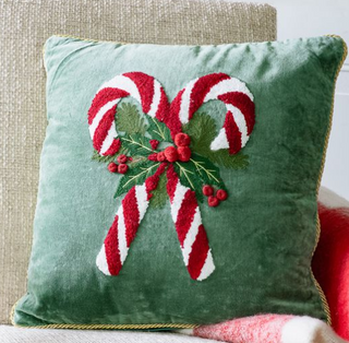 18" Velvet Candy Cane Pillow