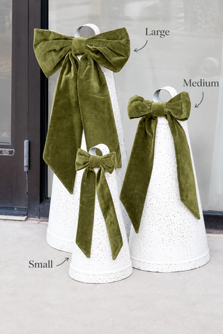 White Bell with Green Velvet Bow, 3 Size Options