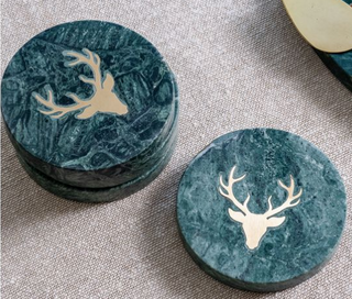 Set of 4 Green Marble Deer Coasters