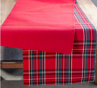 72" Tartan Plaid/Red Reversible Table Runner