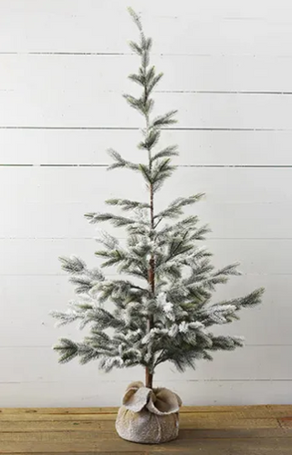 59" Snow Flocked Tree with Burlap Base