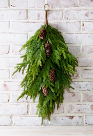 28" Pinecones with Greenery Hanger