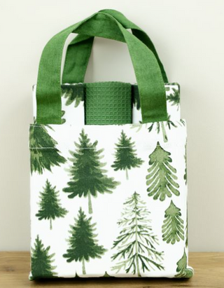 3pc Green & White Towel set with Bag