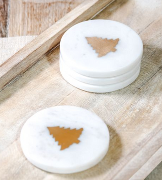 Set of 4 Gold Christmas Tree Marble Coasters
