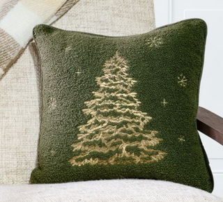 Embroidered Plush Gold Christmas Tree Pillow