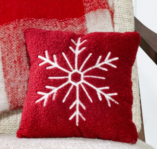 Red Teddy Fur Snowflake Pillow