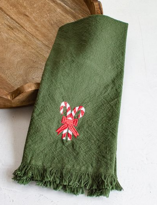 Green Towel with Candy Cane Pattern