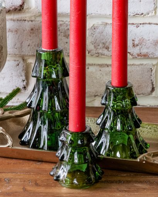 Set of 3 Glass Tree Candle Holders