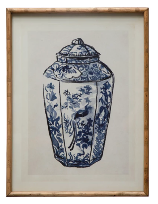 Blue & White Cachepot Framed Glass Print, 2 Style Options