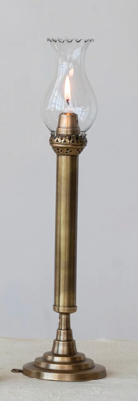 15"H Brass Vintage Repro Spring Loaded Taper Holder w/ Glass