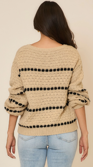Spot Stripe Balloon Sleeve Knit Sweater