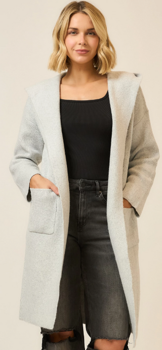 Hooded Brushed Knit Open Cardigan