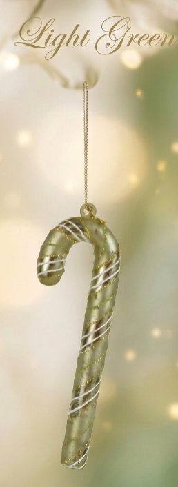 Glass Candy Cane Ornament with Stripes & Glitter, 2 Color Options