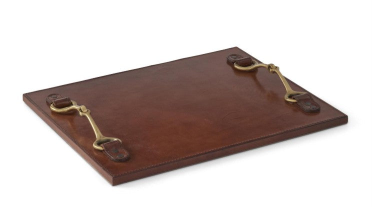 16" Tan Leather Tray with Horse Bit Handles