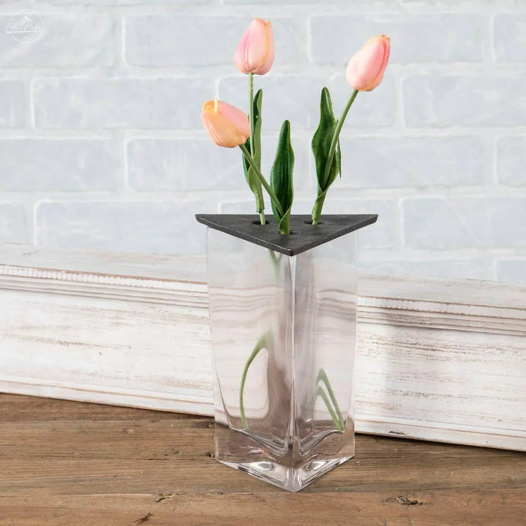 Triangle Glass Vase w/Iron Lid **MM12**
