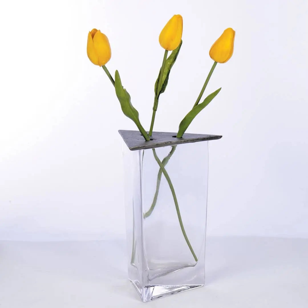 Triangle Glass Vase w/Iron Lid **MM12**