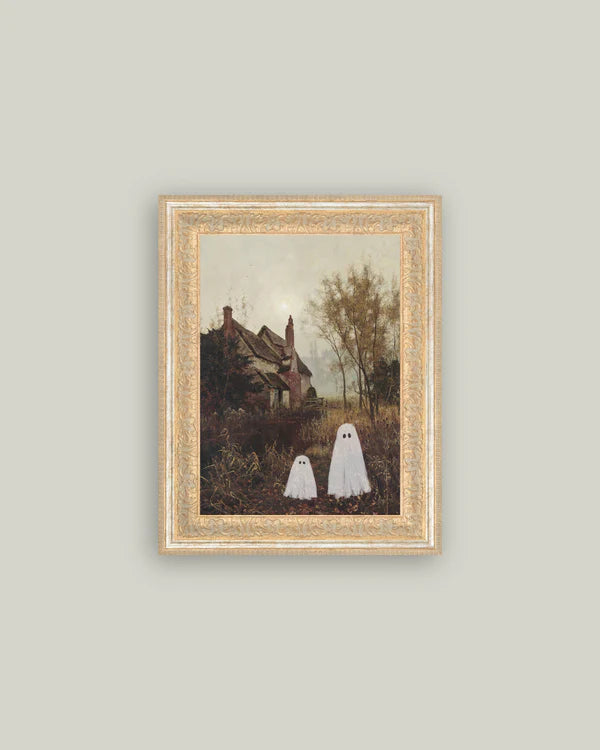 Two Ghosts in Autumn Framed Canvas Print, Size Options