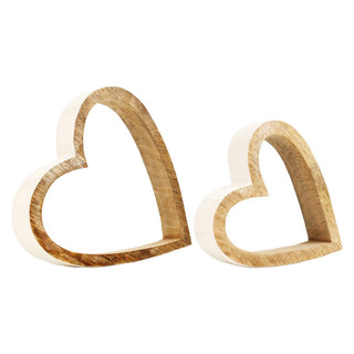 Set of 2 White Enamel Edge Wood Hearts