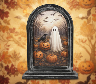 Pre Order  Ghost, House and Pumpkin Framed Stand