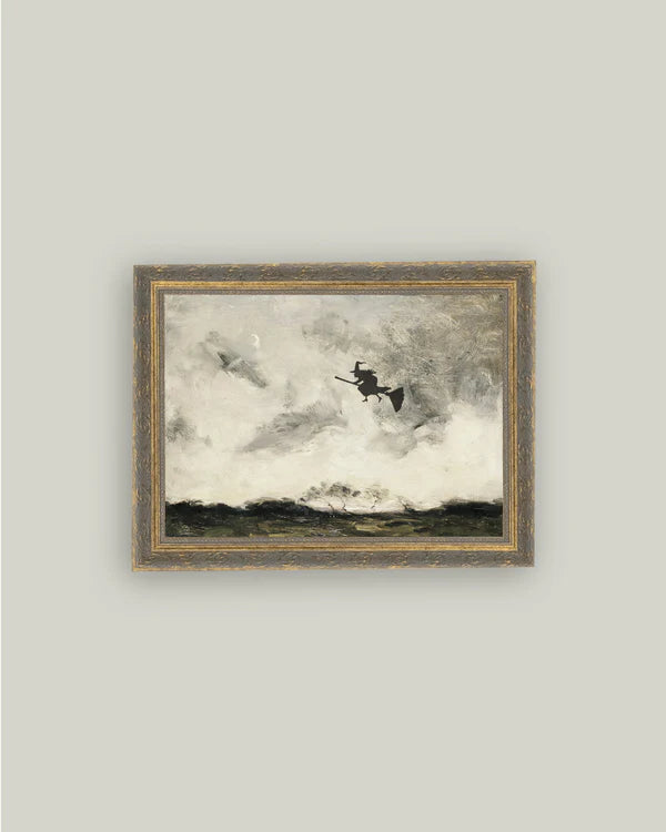 Witch Flying Through the Night Framed Canvas Print, Size Options