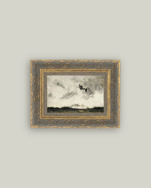 Witch Flying Through the Night Framed Canvas Print, Size Options