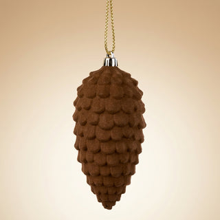 Brown Flocked Pinecone Ornament, 6.5 Inch