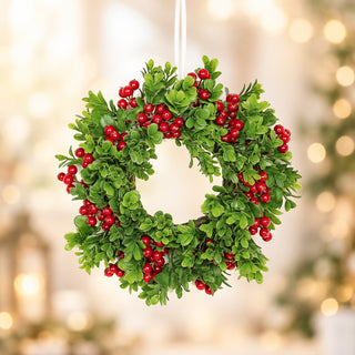 Boxwood & Red Berry Table Wreath