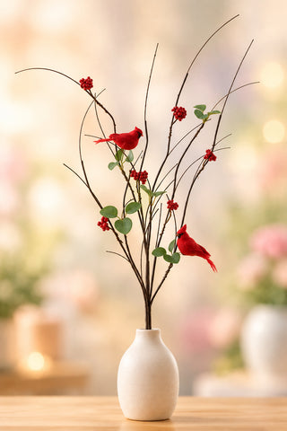 37" Twig with Red Berries & Cardinals Branch