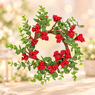 Boxwood w/ Red Berries Table Wreath