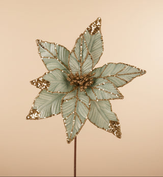 Mint Green and Champagne Glitter Poinsettia Pick