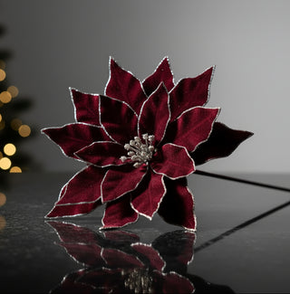 Burgundy & Gold Glitter Poinsettia Pick