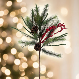 Mixed Pine, Pinecone & Red Berry Spray, 34 Inch