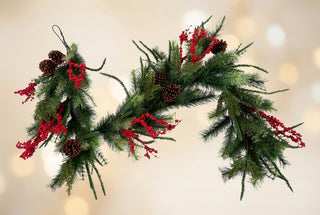 Mixed Pine, Pinecone & Red Berry Garland, 6 Foot
