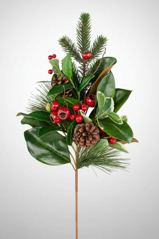 28" Magnolia, Pine, Holly & Berry Spray
