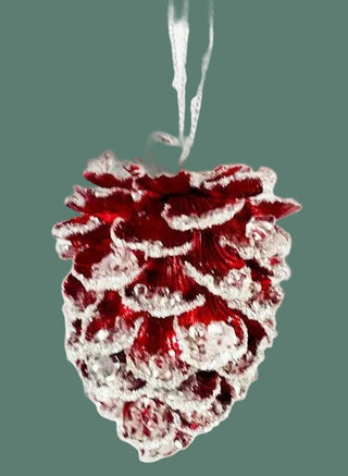 6" Red Jewel & Bead Pinecone Ornament
