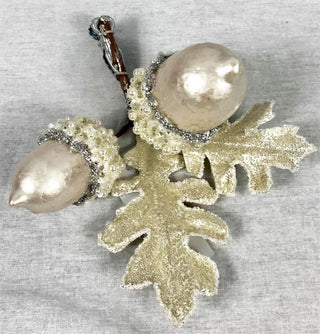 Snow Cream Acorn Ornament, 7 Inch