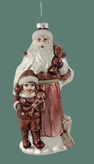 Glass Santa with Gift Bag Ornament